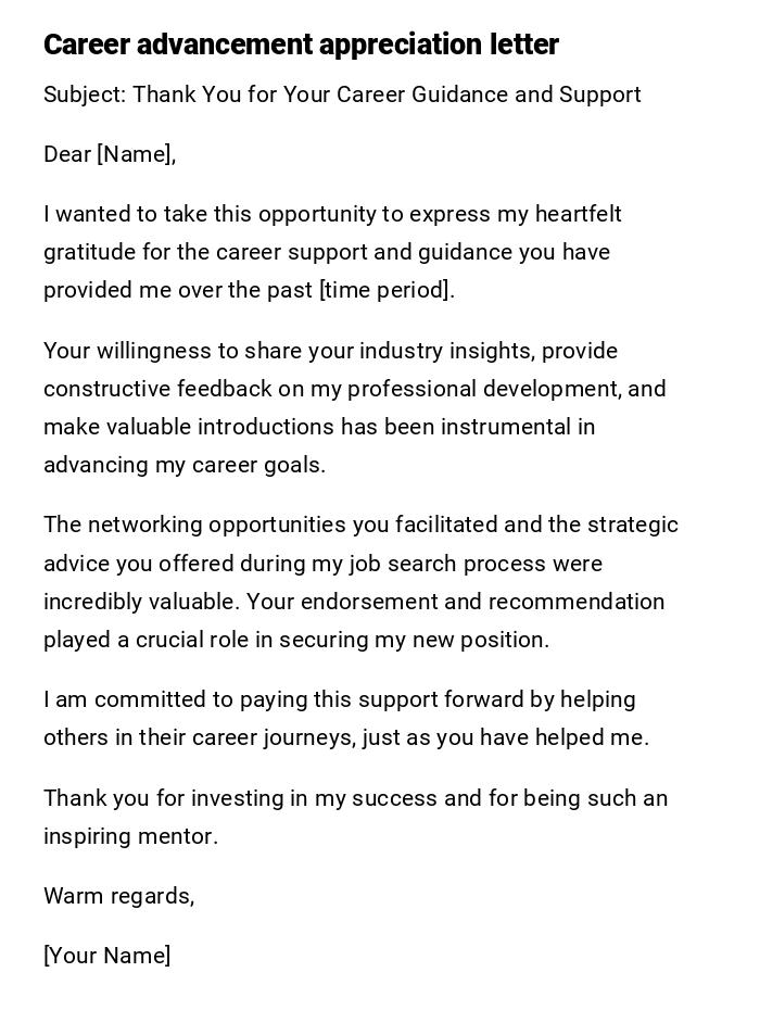 Career advancement appreciation letter Career advancement appreciation letter
