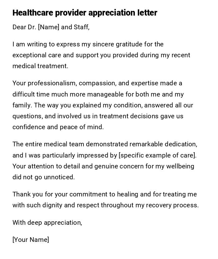 Healthcare provider appreciation letter Healthcare provider appreciation letter