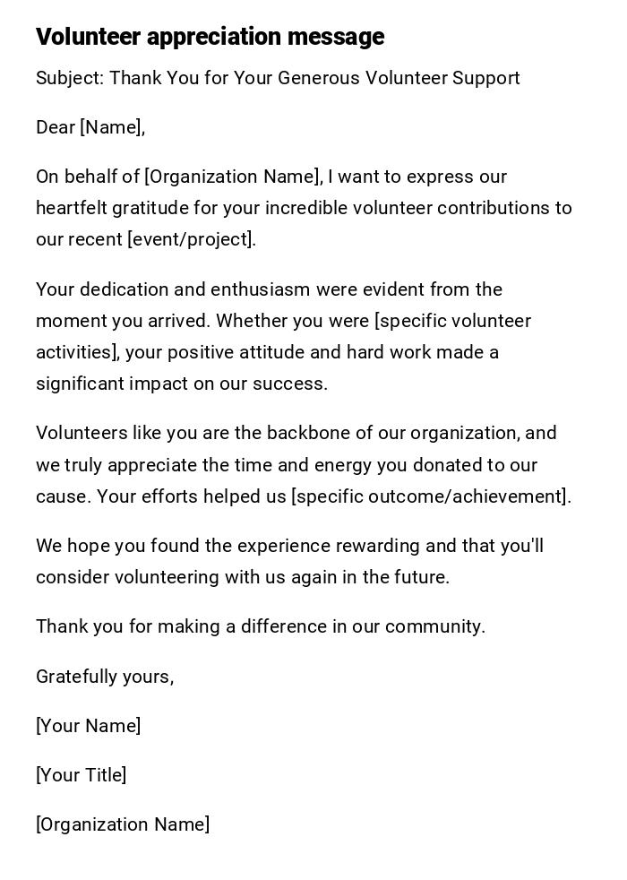 Volunteer appreciation message Volunteer appreciation message