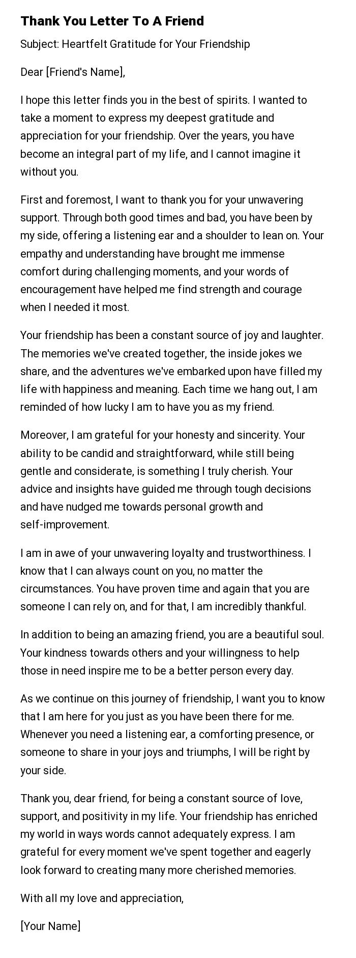 Thank You Letter To A Friend
