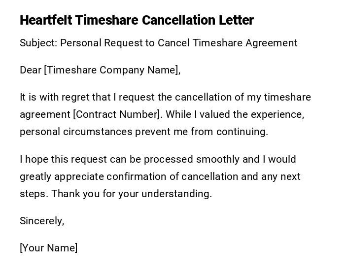 Heartfelt Timeshare Cancellation Letter
