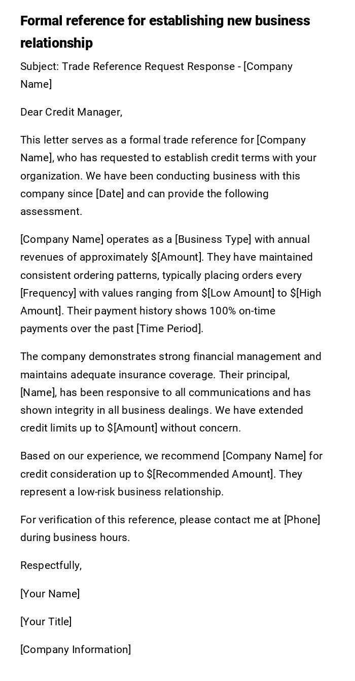 Formal reference for establishing new business relationship Formal reference for establishing new business relationship