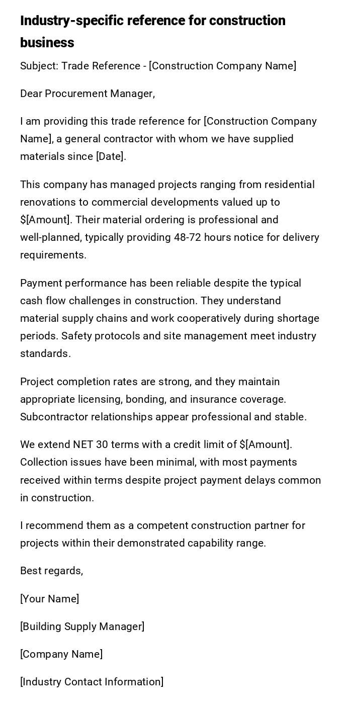 Industry-specific reference for construction business Industry-specific reference for construction business