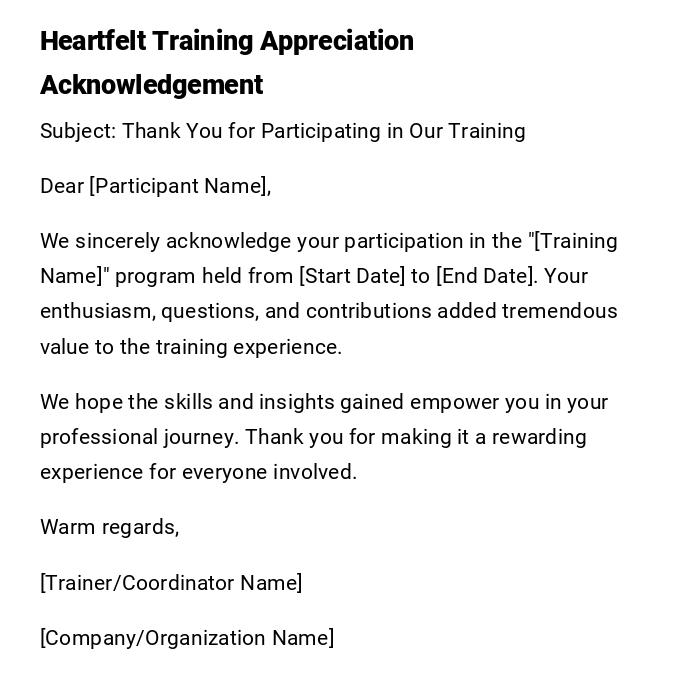 Heartfelt Training Appreciation Acknowledgement Heartfelt Training Appreciation Acknowledgement