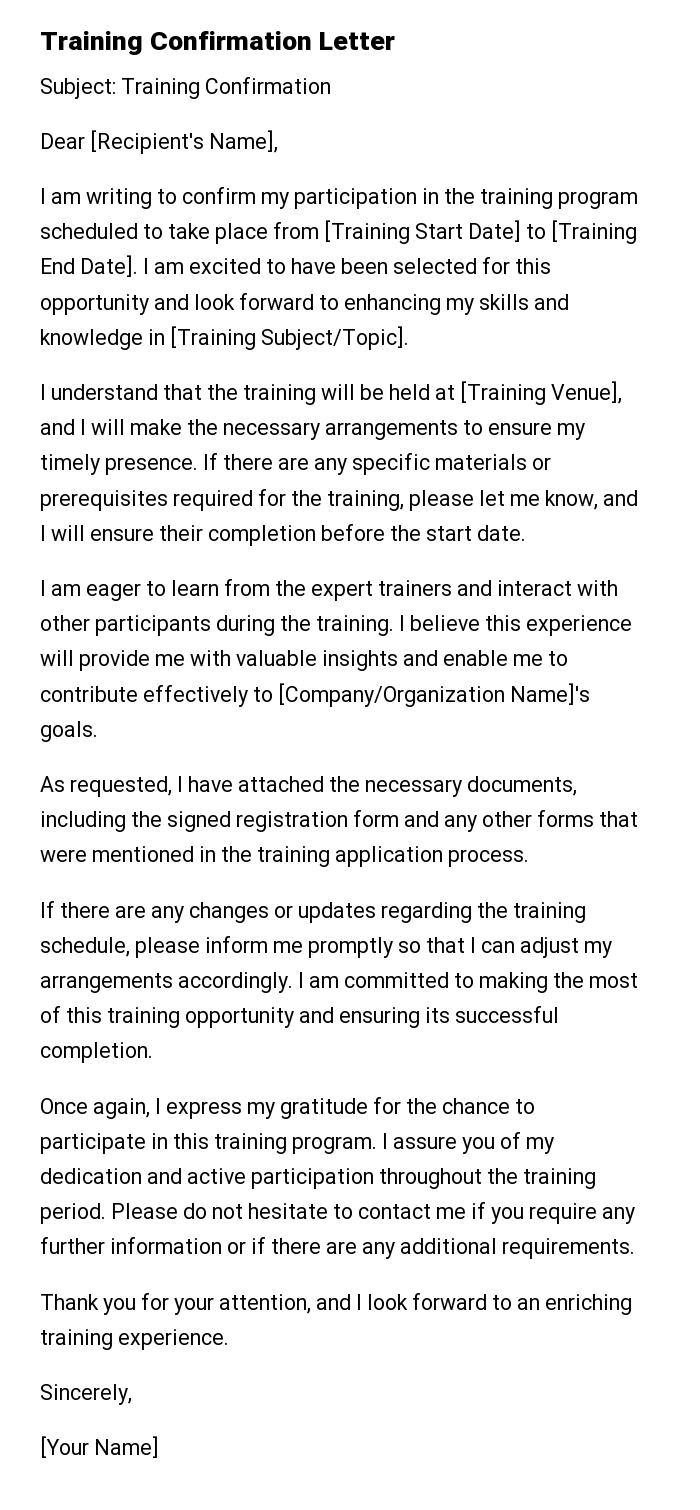Training Confirmation Letter