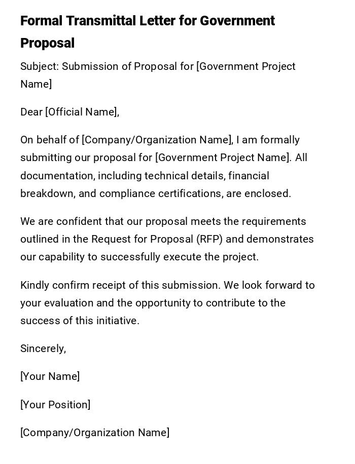 Formal Transmittal Letter for Government Proposal Formal Transmittal Letter for Government Proposal