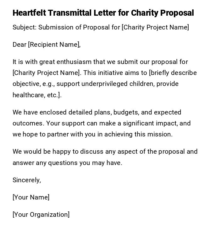 Heartfelt Transmittal Letter for Charity Proposal Heartfelt Transmittal Letter for Charity Proposal