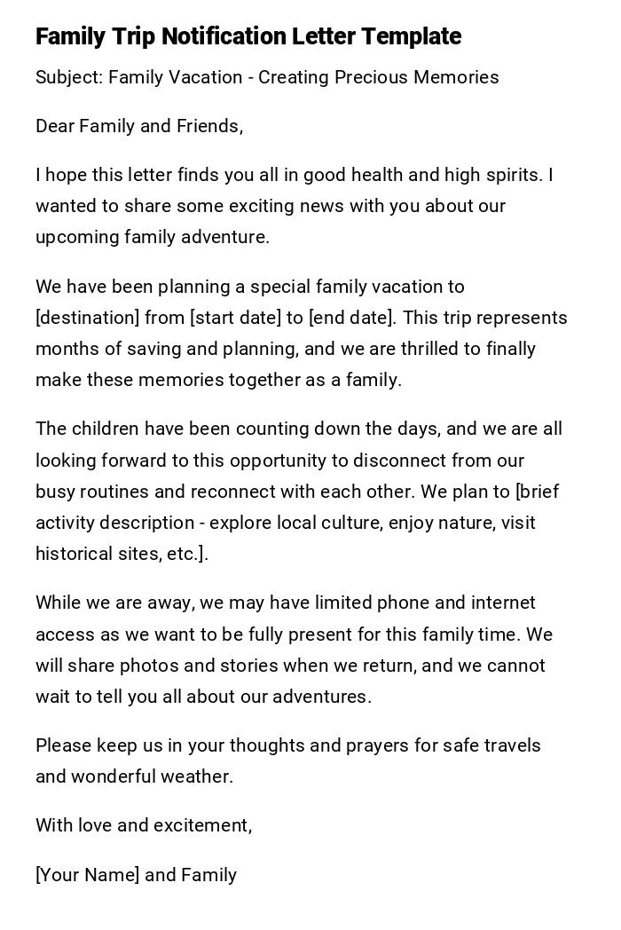 Family Trip Notification Letter Template Family Trip Notification Letter Template