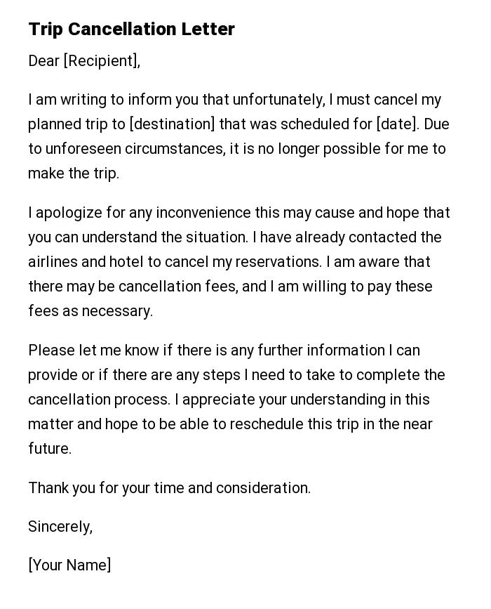 trip cancellation letter