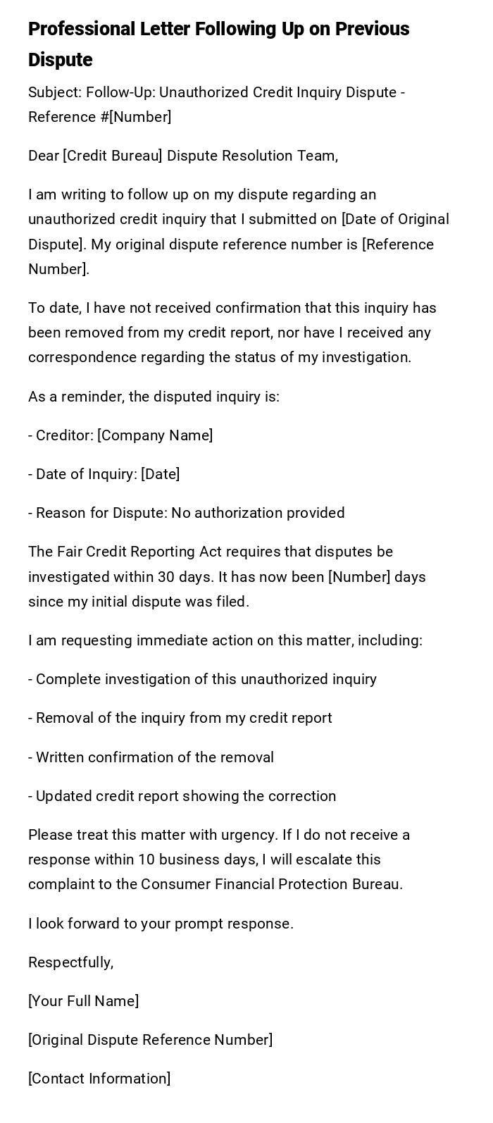 Professional Letter Following Up on Previous Dispute