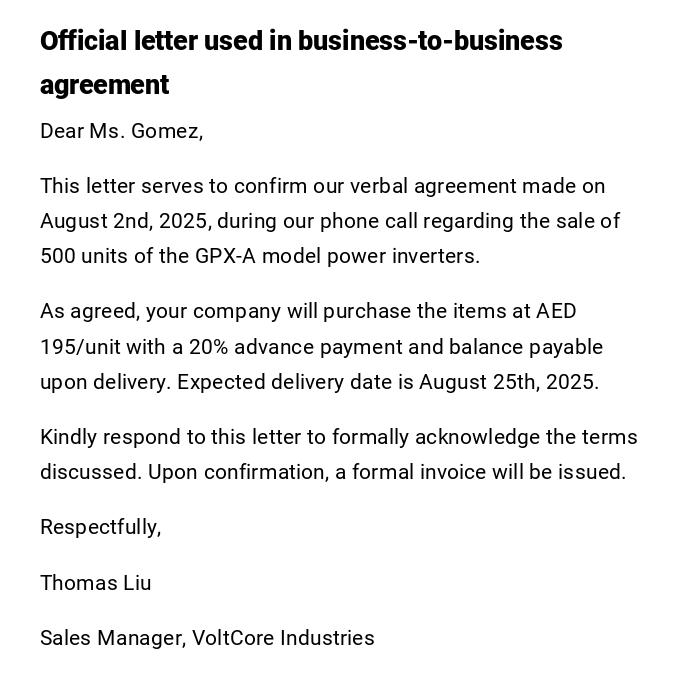 Official letter used in business-to-business agreement Official letter used in business-to-business agreement