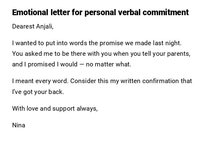 Emotional letter for personal verbal commitment Emotional letter for personal verbal commitment