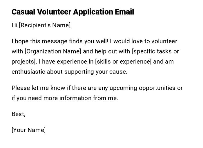 Casual Volunteer Application Email Casual Volunteer Application Email