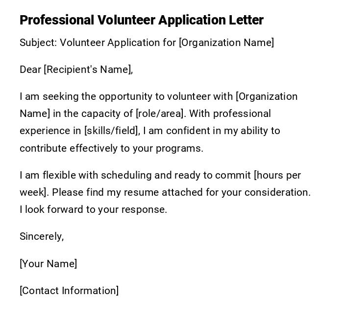 Professional Volunteer Application Letter Professional Volunteer Application Letter