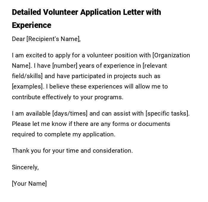Detailed Volunteer Application Letter with Experience Detailed Volunteer Application Letter with Experience