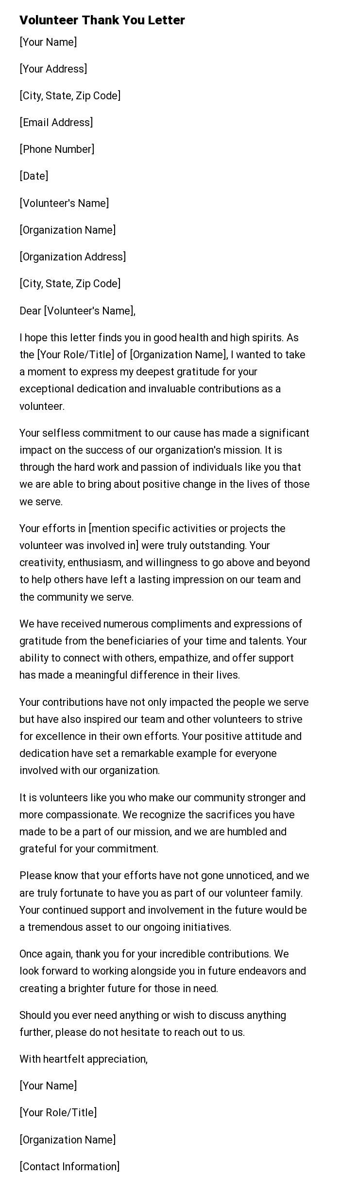 Volunteer Thank You Letter