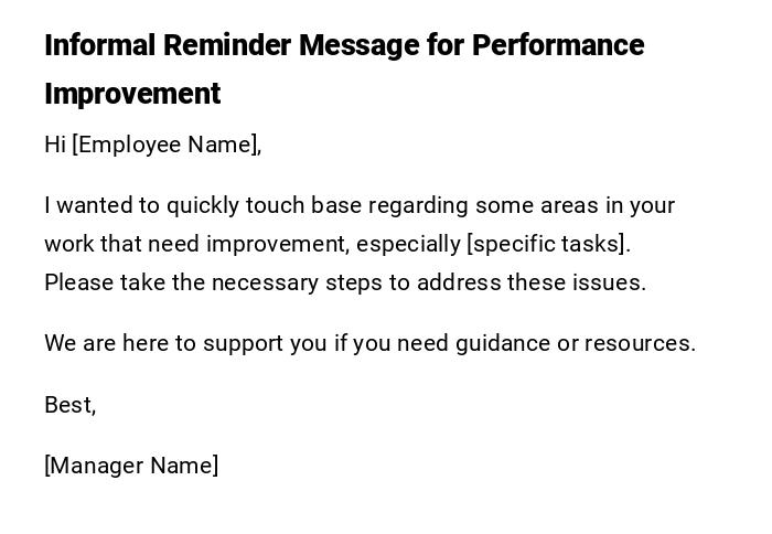 Informal Reminder Message for Performance Improvement Informal Reminder Message for Performance Improvement