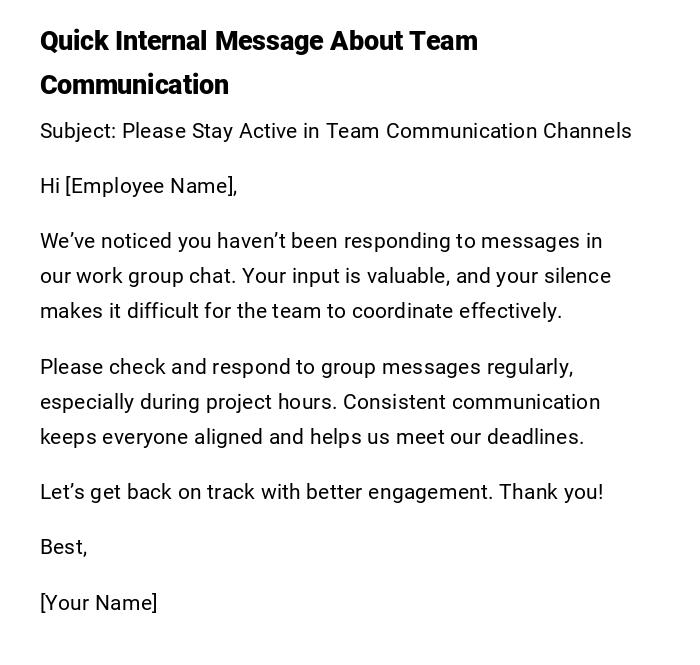 Quick Internal Message About Team Communication Quick Internal Message About Team Communication