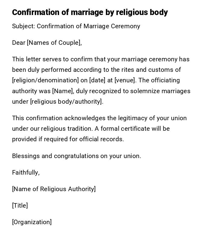 Confirmation of marriage by religious body Confirmation of marriage by religious body