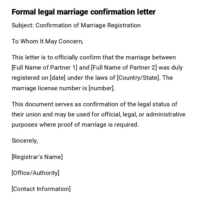 Formal legal marriage confirmation letter Formal legal marriage confirmation letter