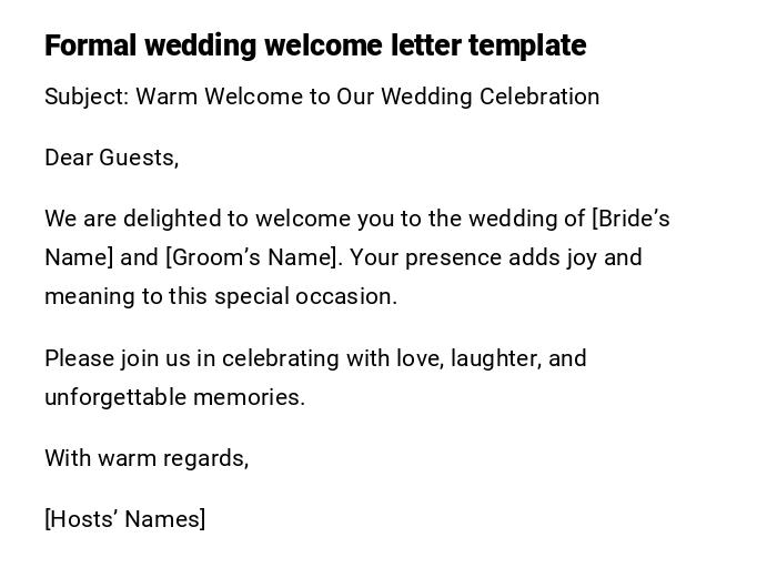 Formal wedding welcome letter template Formal wedding welcome letter template