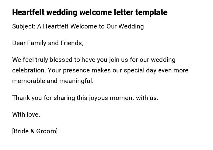 Heartfelt wedding welcome letter template Heartfelt wedding welcome letter template