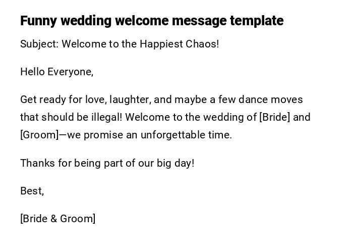 Funny wedding welcome message template Funny wedding welcome message template