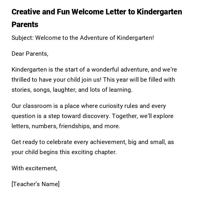 Creative and Fun Welcome Letter to Kindergarten Parents