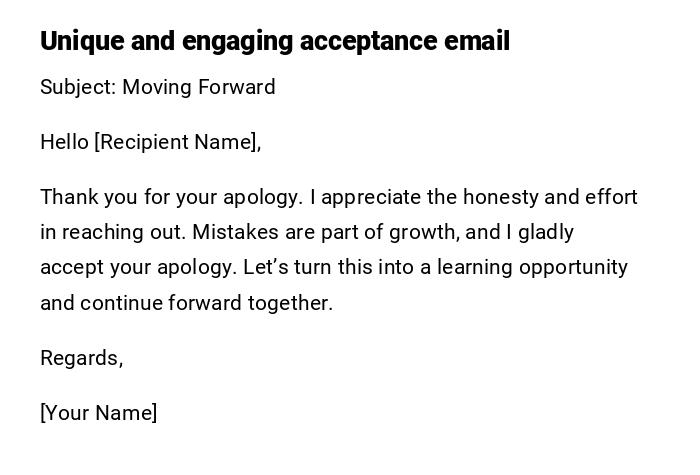 Unique and engaging acceptance email Unique and engaging acceptance email