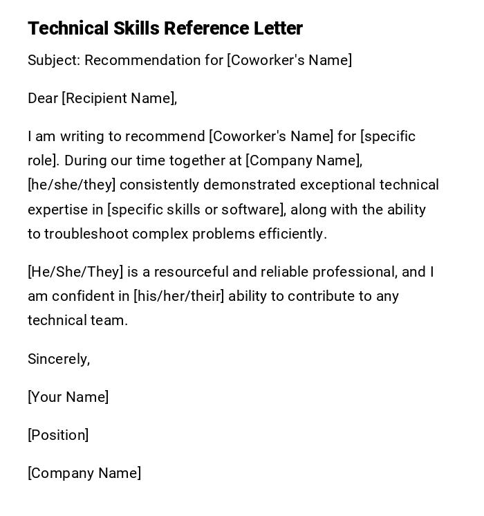 Technical Skills Reference Letter